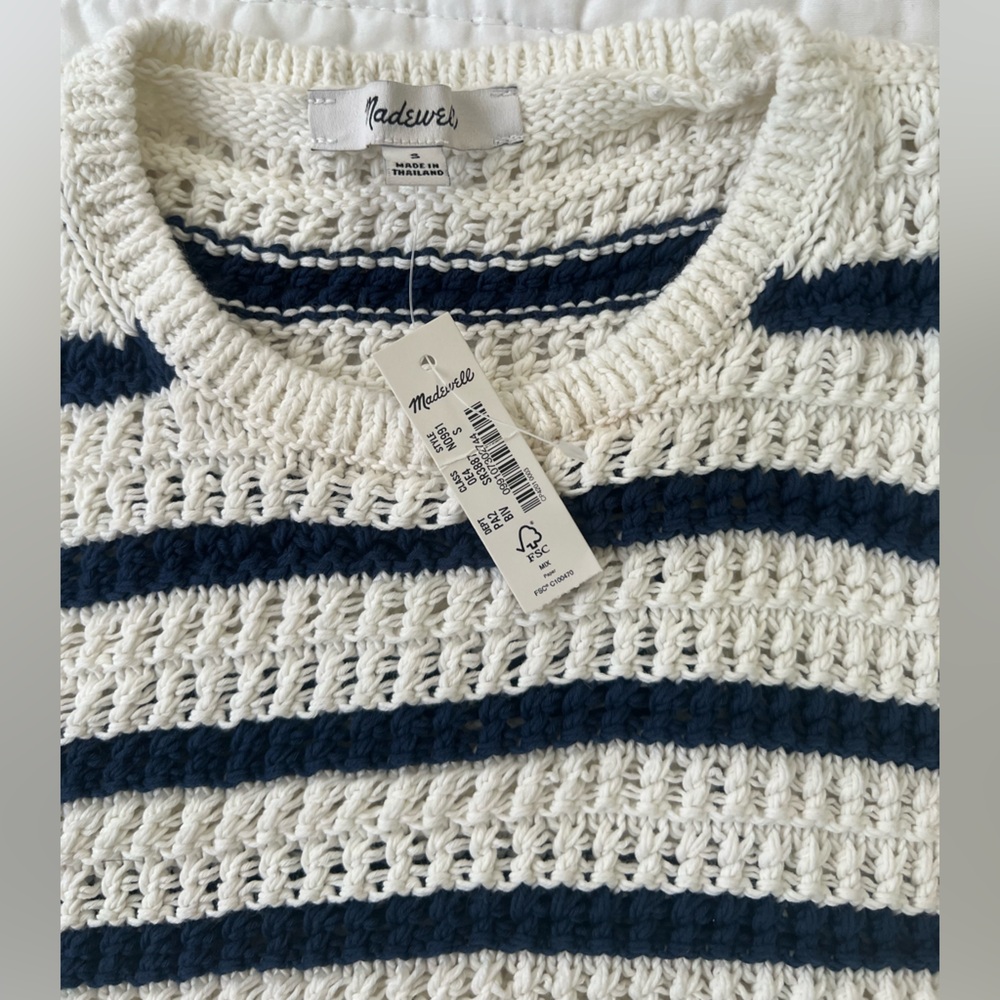 Madewell Cream and Navy Blue Striped Crocheted Top - Picture 4 of 5